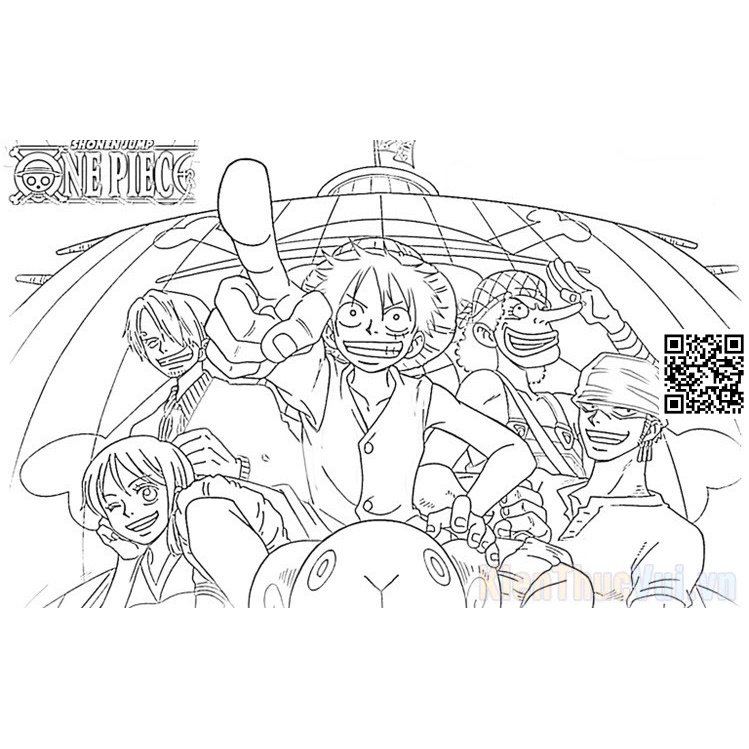 1874 Tranh Anime OnePiece tô màu hoạt hình luffy mũ rơm khổ giấy A4 7-1
