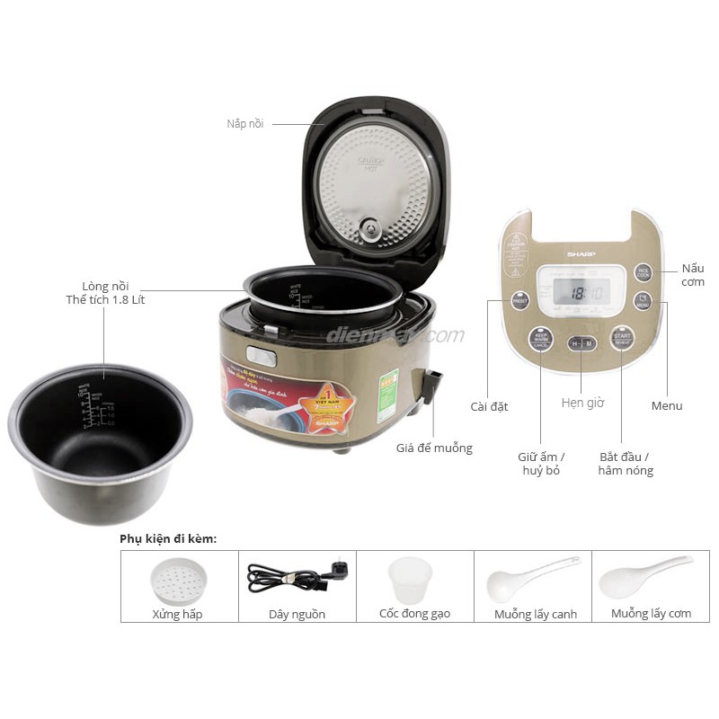 Nồi cơm điện tử Sharp (Nhật Bản) KS-TH18 1.8 lít lòng dày 4.2mm nấu cơm ngon (Mới 100%) | BigBuy360 - bigbuy360.vn