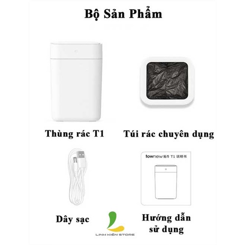 Thùng rác thông minh TOWNEW T1S 15.5L - Tự động hàn miệng túi - Sạc 1 lần dùng 50 ngày - Bảo hành 12 tháng