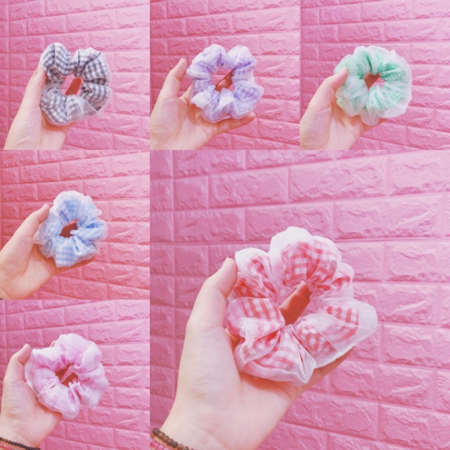 Cột tóc vải 2 lớp phối voan màu xinh - scrunchies