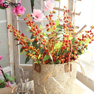 Greenhome Green Leaves Artificial Berries Branch Bouquet Decor