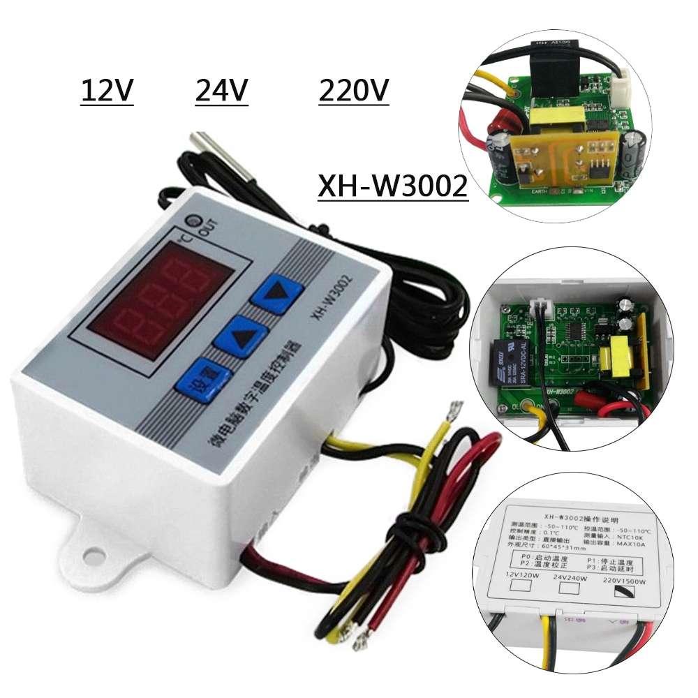 Đồng hồ đo nhiệt độ kỹ thuật số cho máy tính XH-W3002 AC 220V 1500W với đầu dò điều khiển nhiệt độ máy ấp trứng