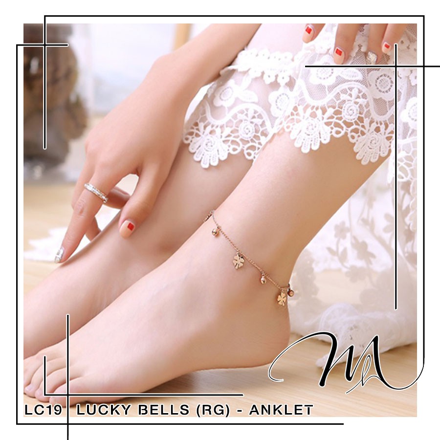 Lắc chân nữ có chuông lục lạc phối cỏ bốn lá may mắn dễ thương Titan không gỉ - LC19 | BigBuy360 - bigbuy360.vn