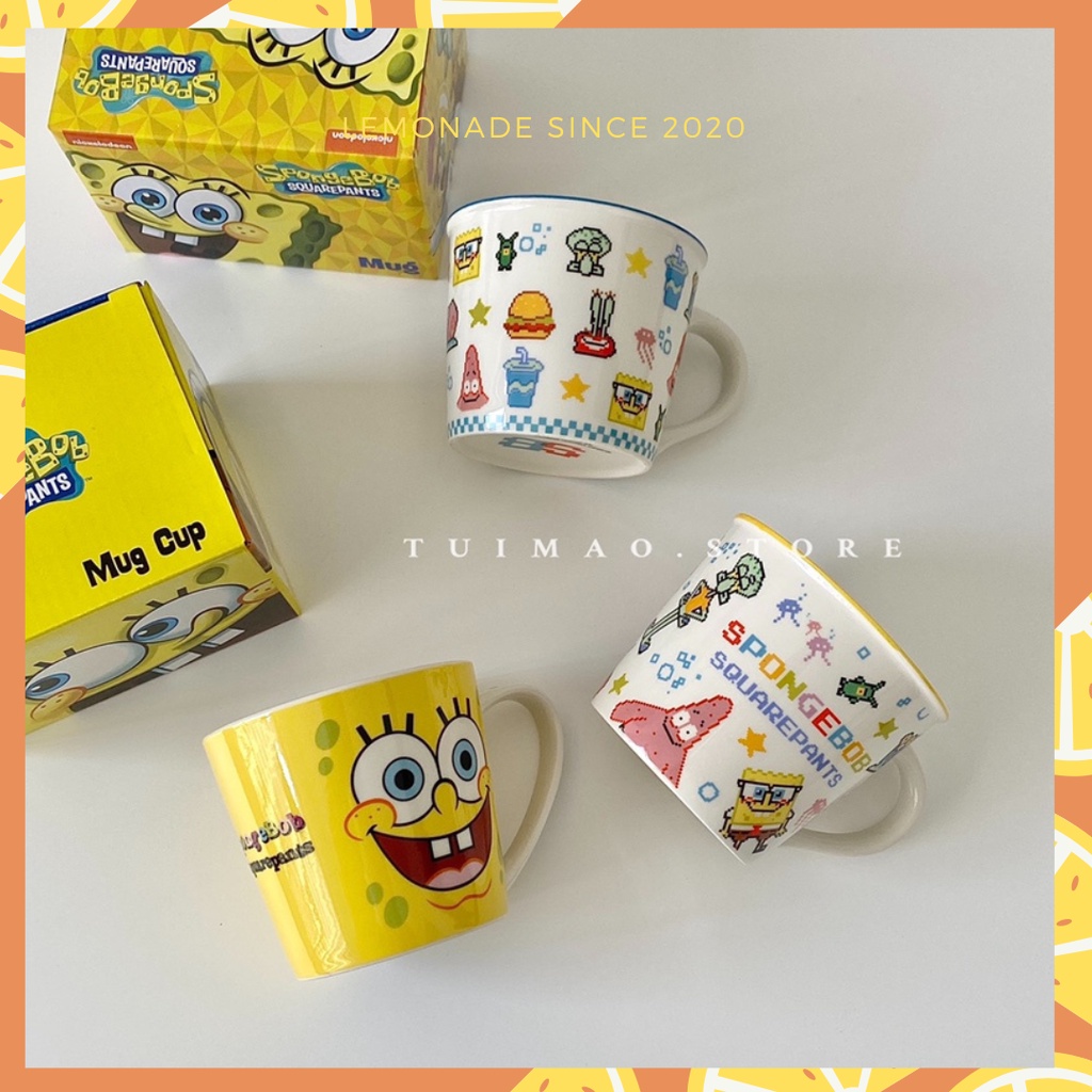 Cốc sứ Spongebob SquarePant dễ thương hoạt hình có hộp quà tặng kèm thìa
