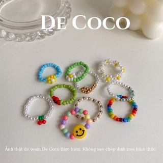 Nhẫn hạt cườm mặt cười, nhẫn hoa cúc handmade De Coco