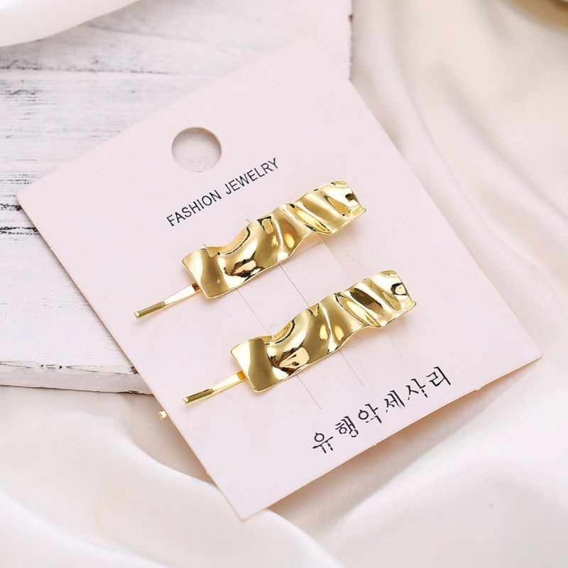 Oneri Kẹp Tóc Mái Một Bên Màu Vàng Kim Kết Cấu Gợn Sóng Màu Vàng Kim Loại Tối Giản Cl