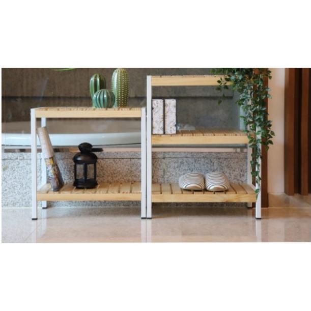 Kệ để giày dép hai tầng màu trắng 800 rẻ đẹp khung sắt sơn tĩnh điện gỗ thông nhập khẩu phong cách hàn quốc