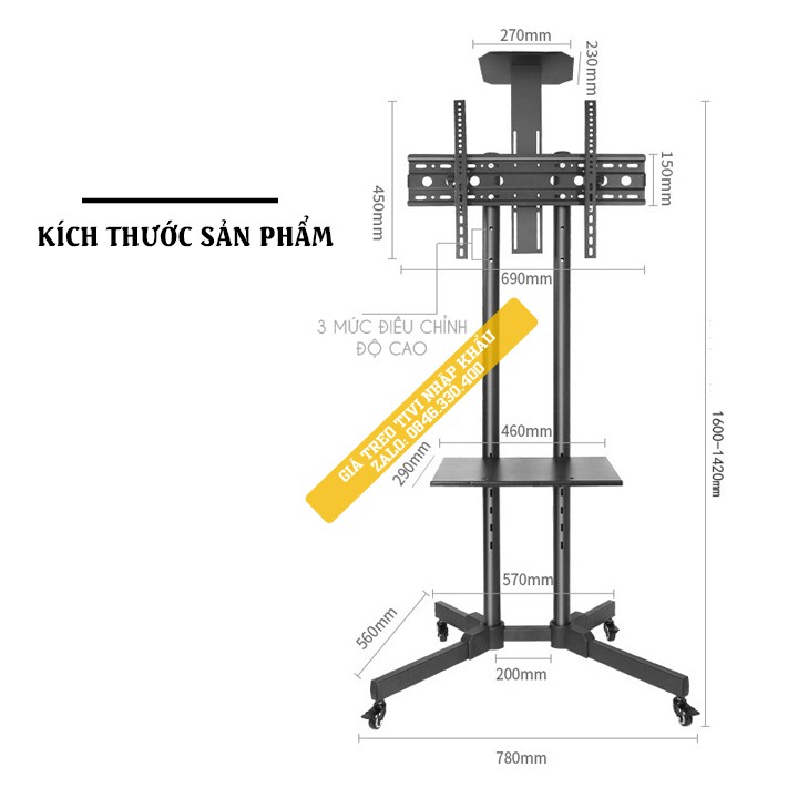 Giá treo tivi di động có bánh xe 1500A 32 - 55 inch - Kệ Cột Treo Tivi Di Chuyển