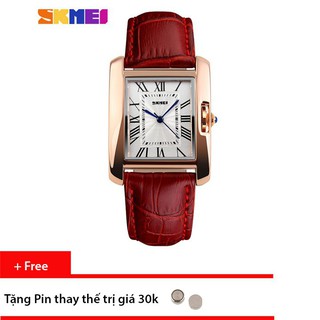 Đồng hồ nữ skmei 1085 mặt vuông dây da màu đỏ