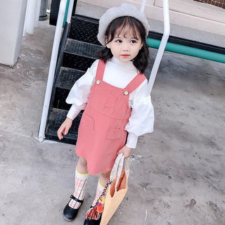 Set yếm kaki kèm áo tay bồng cho bé gái