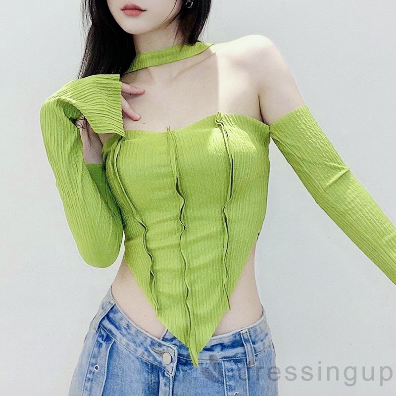 Áo Dài Tay Dáng Ôm thun croptop có dây cột rút