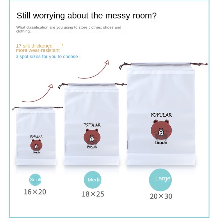 Túi dây rút chống bụi in họa tiết hoạt hình tùy chọn dễ thương