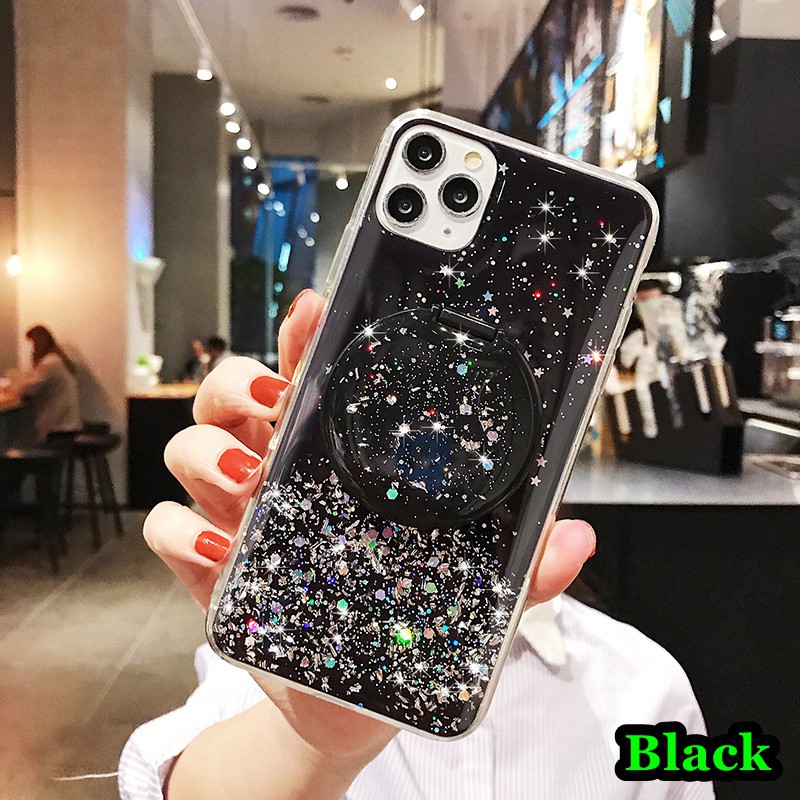 Ốp điện thoại jelly màu trong suốt có gương đỡ màu bóng cho Xiaomi Redmi 7A 6A 5A Note 5 7 6 8 Pro 4