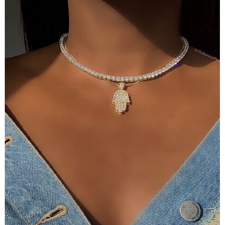 Hamsa Fatima Mặt Dây Chuyền Choker Thạch Charm Lucky Chain Phụ Nữ Vòng Cổ