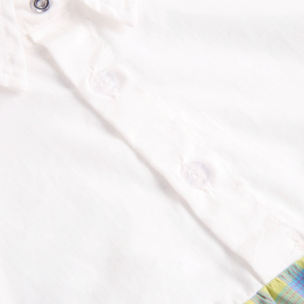 Áo liền quần Sanlutoz vải cotton tay ngắn phối sọc caro dễ thương cho bé gái