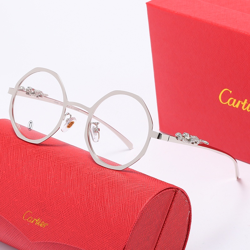 CARTIER Kính Mát Gọng Kim Loại Tròng Tròn Họa Tiết Da Báo Chống Gió Thời Trang Cho Nam Và Nữ