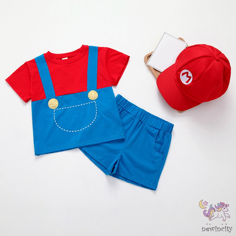 Set váy / áo và quần short  phong cách super mario thời trang cho bé