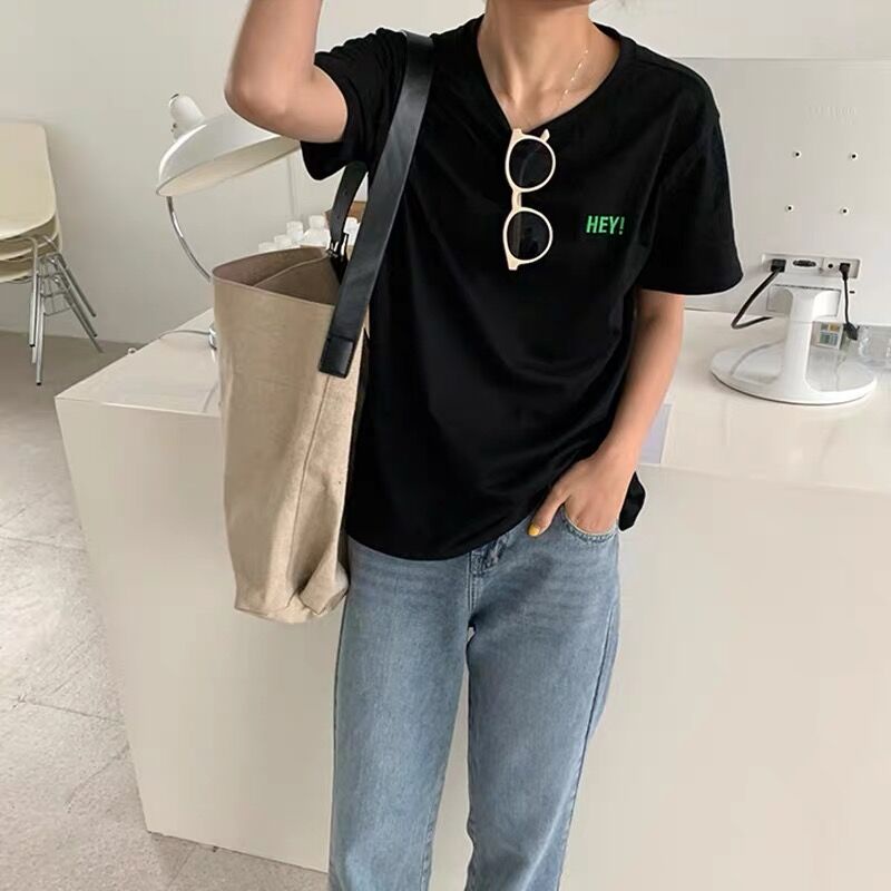Áo thun IELGY tay ngắn dáng rộng thêu họa tiết size lớn phong cách Hàn Quốc thời trang cho nữ