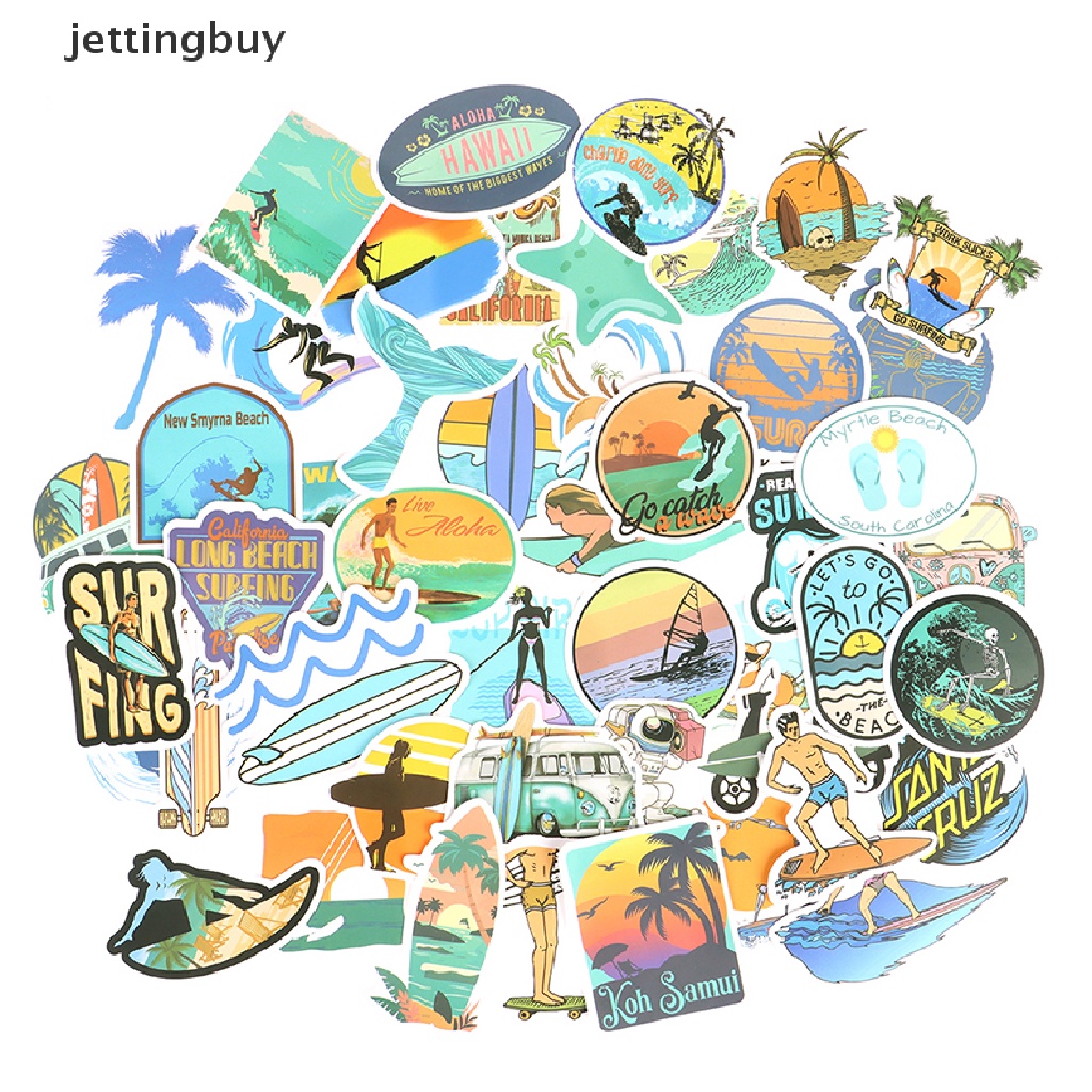 Bộ 50 miếng dán JETTING trang trí vali / laptop / ván trượt / xe hơi họa tiết lướt sóng mùa hè