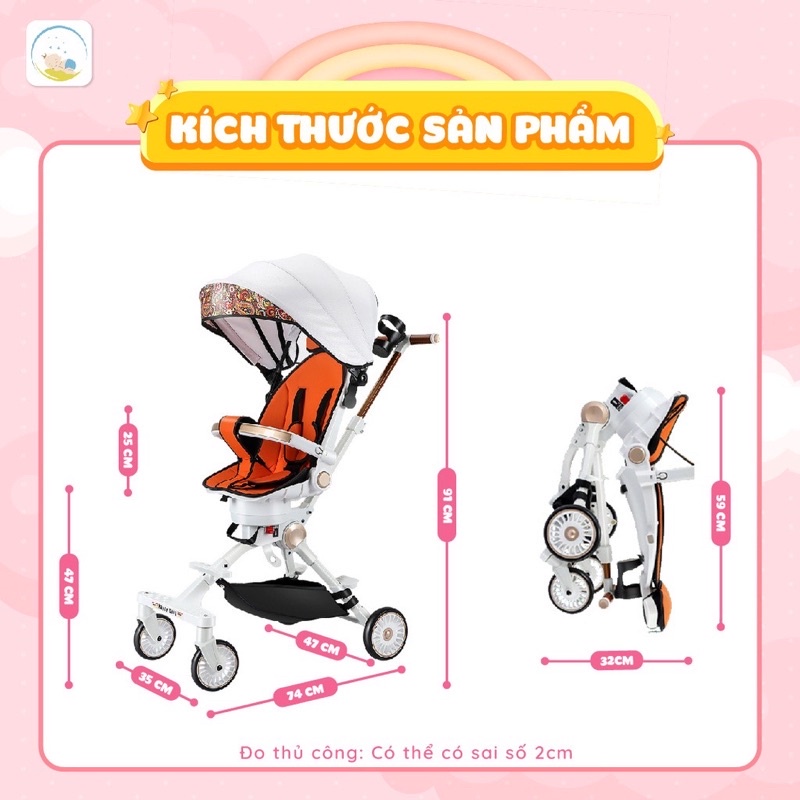 Xe đẩy du lịch cho bé - Xe đẩy đảo chiều V22 gấp gọn,bánh xe xoay 360 độ có thể nằm ngồi ngả lưng cho bé