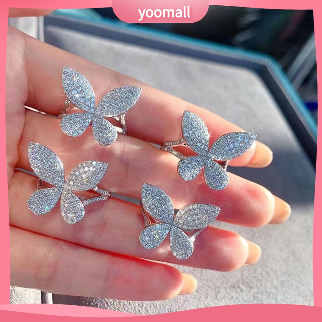 Yomall♡ Nhẫn Hở Hình Bướm Đính Đá Sang Trọng Cho Nữ