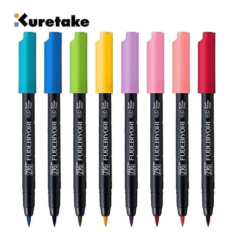 [DA ĐEN] P1 Bút Cọ Gốc Nước Calligraphy Kuretake Fudebiyori 48 Màu