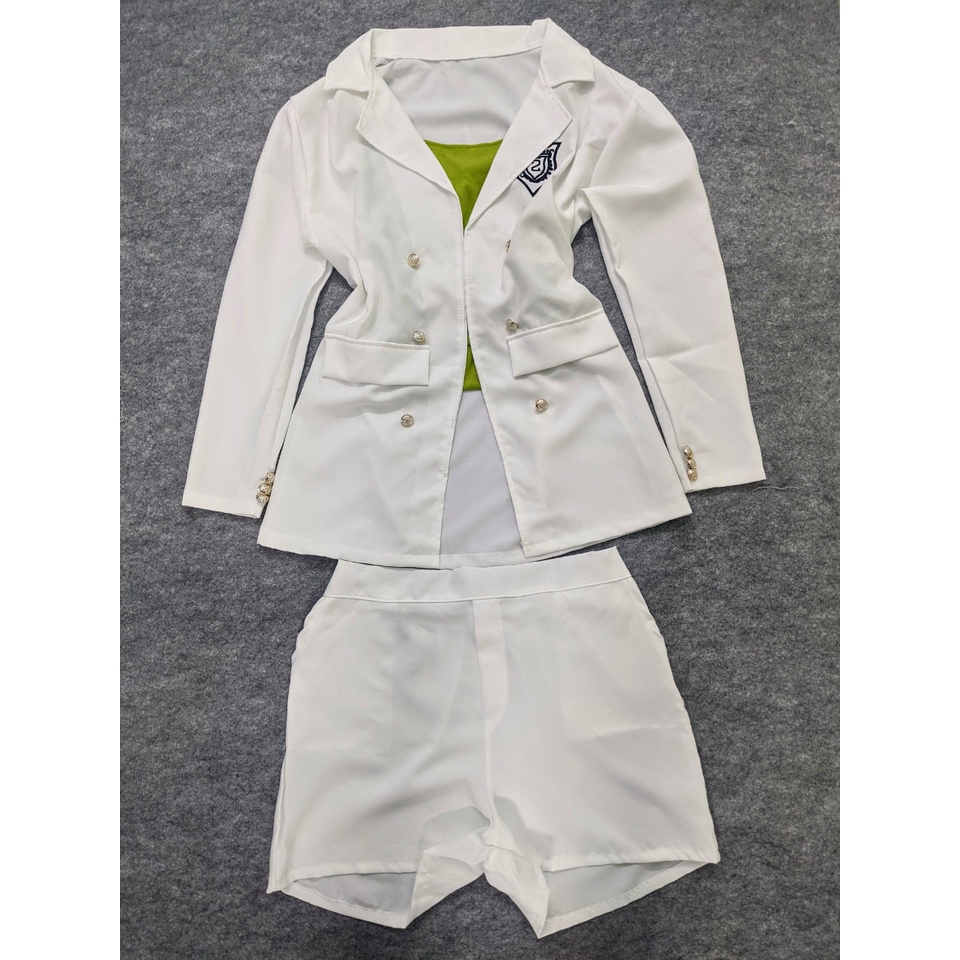 Set vest-blazer dáng suông tay dài đính LOGO và quần short áo lót bozip mặc quanh năm DXV4 thiết kế HATY SHOP | BigBuy360 - bigbuy360.vn