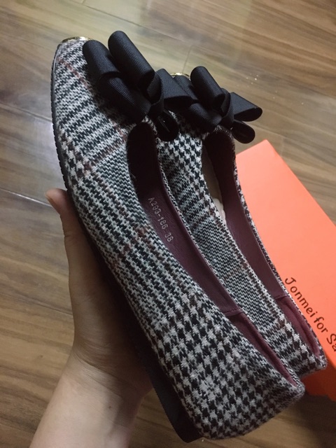 Giày bệt nơ kẻ caro size 38  - Hàng Quảng châu cao cấp