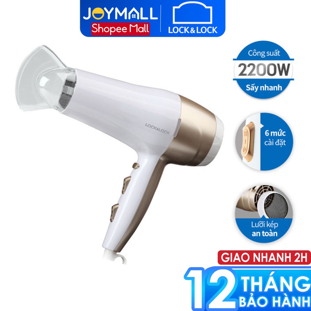 Máy sấy tóc Lock&amp;Lock ENA136WHT - Hàng chính hãng, sấy nóng lạnh, 3 mức chỉnh nhiệt, công suất lớn - JoyMall