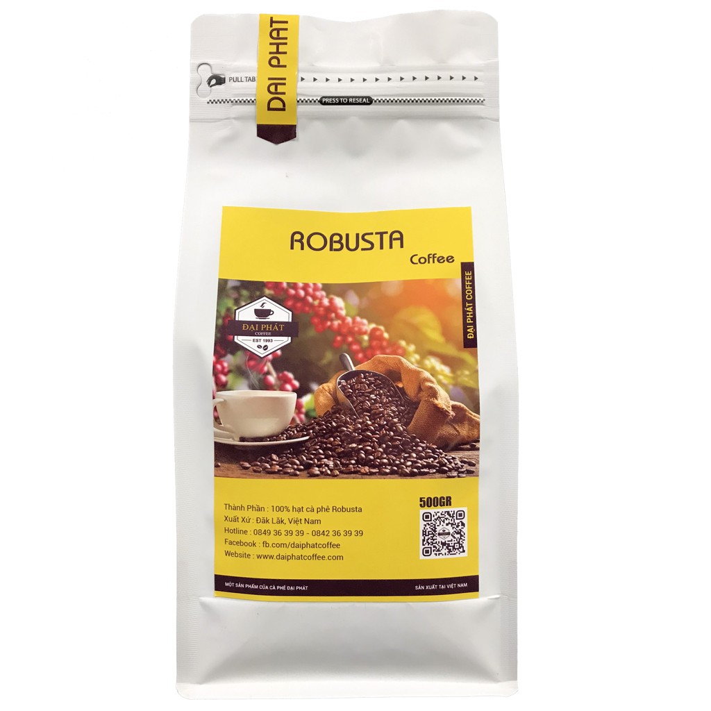 Cà phê Robusta - Cafe rang xay nguyên chất rang mộc 500g - Đại Phát Coffee