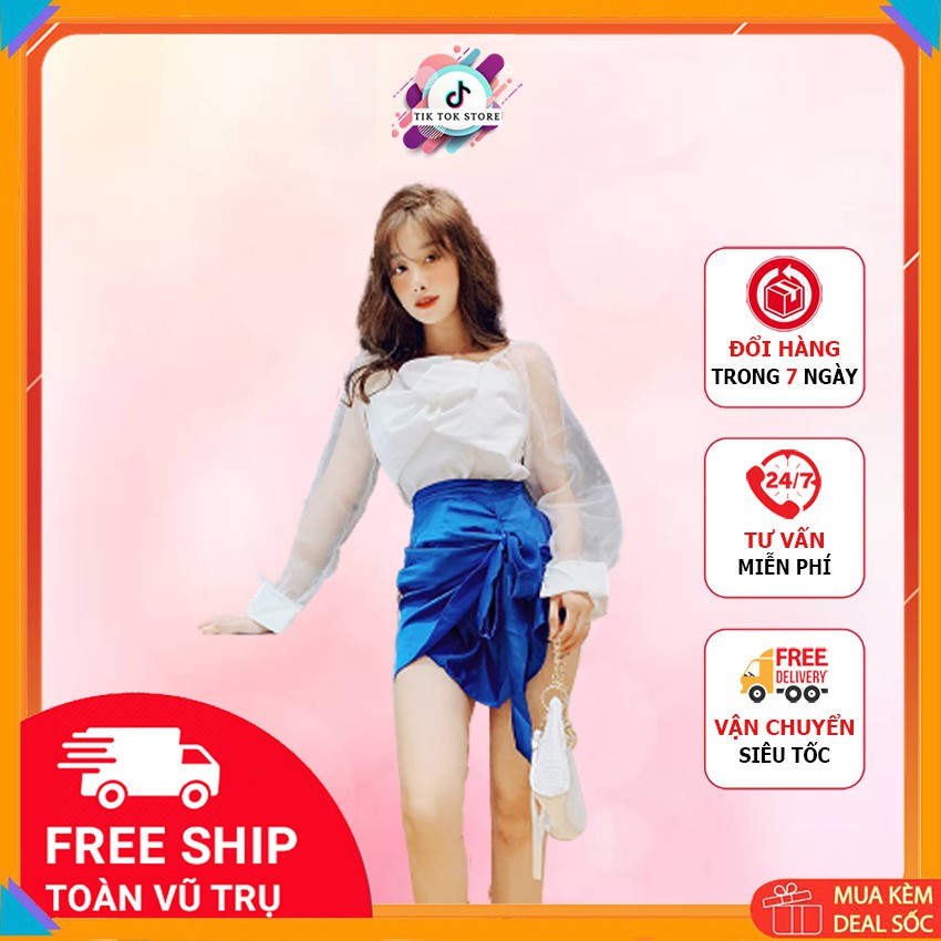 Áo voan tay phối nơ và chân váy ôm Tik Tok Store, set áo và chân váy | BigBuy360 - bigbuy360.vn