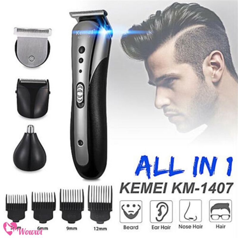Tông đơ cắt tóc/cạo râu/tỉa lông mũi không dây chống nước có thể sạc lại đa năng dành cho nam KEMEI