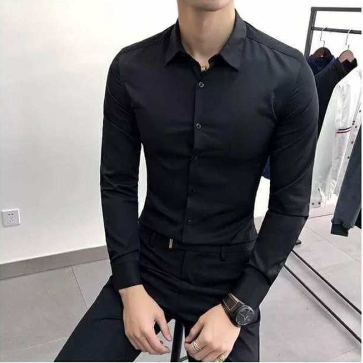 Áo Sơ Mi Lụa Đen Kiểu Dáng Hàn Quốc Vải Chống Nhăn Ít Bám Bụi Không Xù Lông