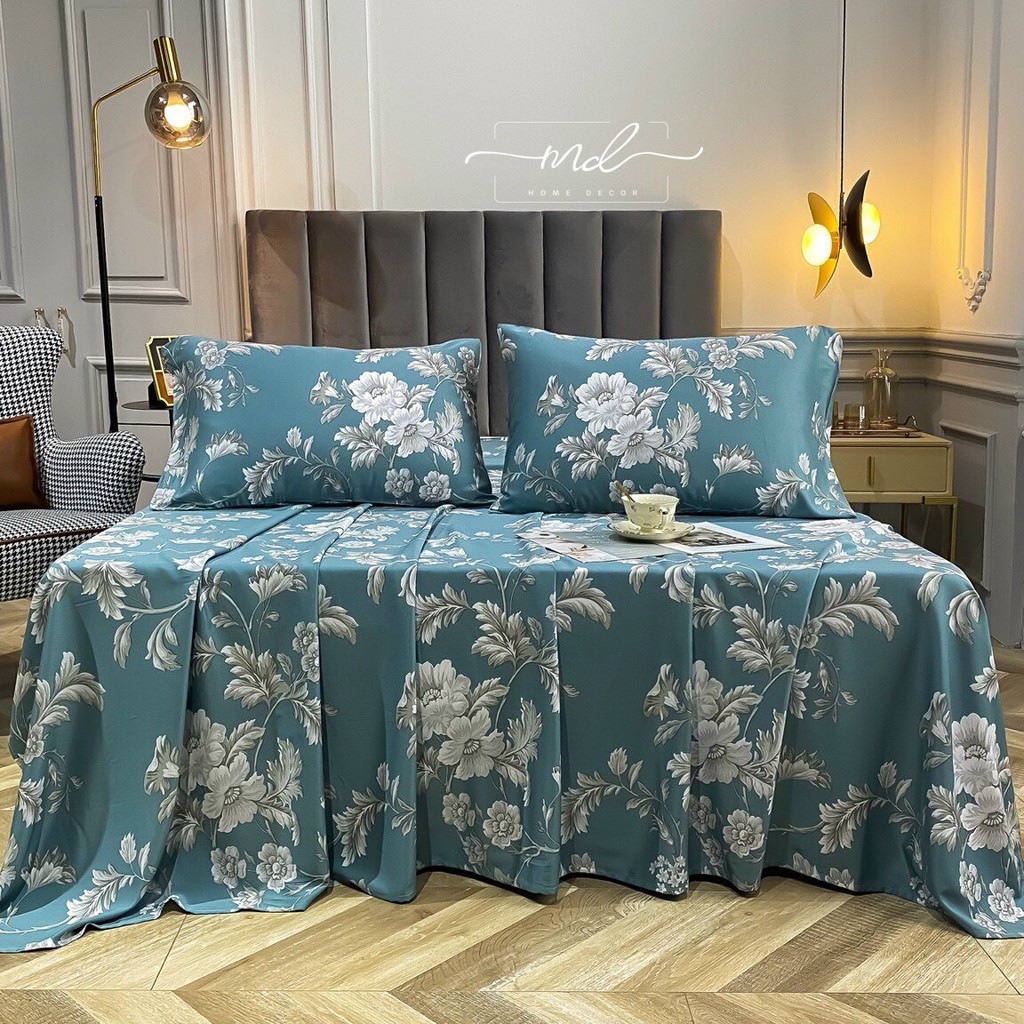 Drap + 2 Gối  FREESHIP EXTRA  Bộ Ga + 2 Gối Chất Liệu Lụa Tencel 60S - MD.Decor - Chăn ga gối