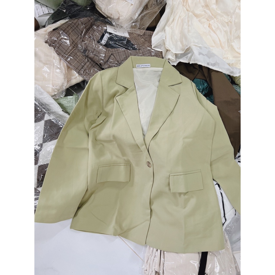[ẢNH THẬT]Áo blazer màu xanh bơ Tay sang chảnh trơn Khoác Dạ Dáng Dài - dáng suông rộng trượt vạt bầu dáng rộng- áo khoá