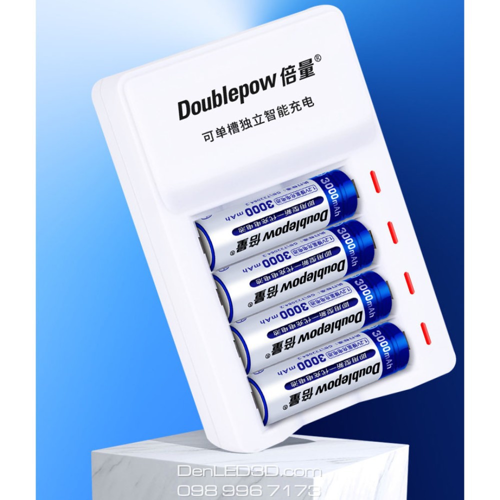 [Chính Hãng] Combo Sạc Tự Ngắt K11 Kèm 4 Pin Doublepow 3000Mah - Sạc Nhanh Có Đổi Màu Đèn BH 1 đổi 1