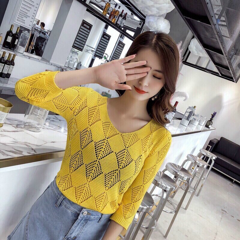 ÁO LEN LƯỚI CỔ TRÒN TAY LỬNG