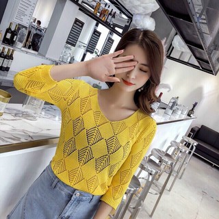 ÁO LEN LƯỚI CỔ TRÒN TAY LỬNG