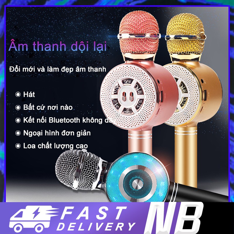 Micro Karaoke Kiêm Loa BLUETOOTH - Micro không dây Karaoke - Chức năng điều chỉnh giọng nói - NBWS669