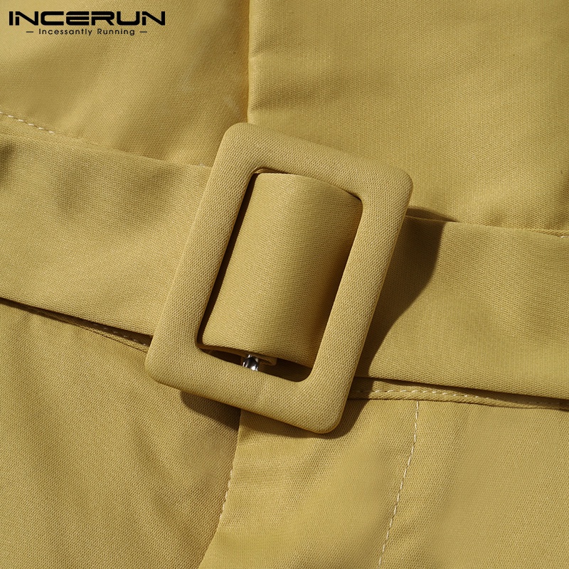 Quần dài INCERUN lưng cao màu trơn kèm thắt lưng thời trang cho nam