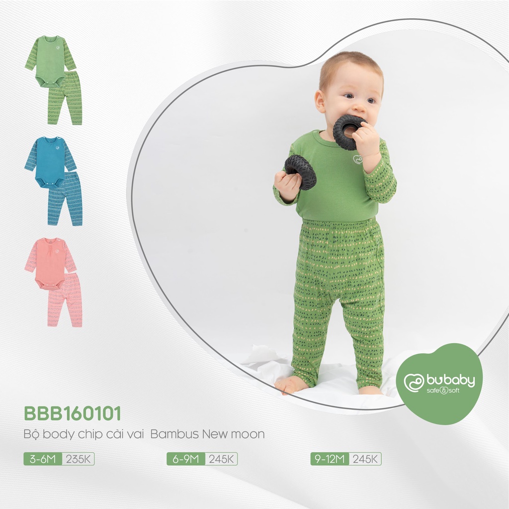 Bộ body chip cài vai Bambus New Moon Bu Baby dành cho bé trai bé gái mềm mại cao cấp