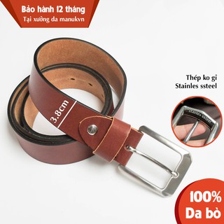 Thắt lưng nam da bò Manuk khoá inox không gỉ Stainless Ssteel đúc cổ điển SV1