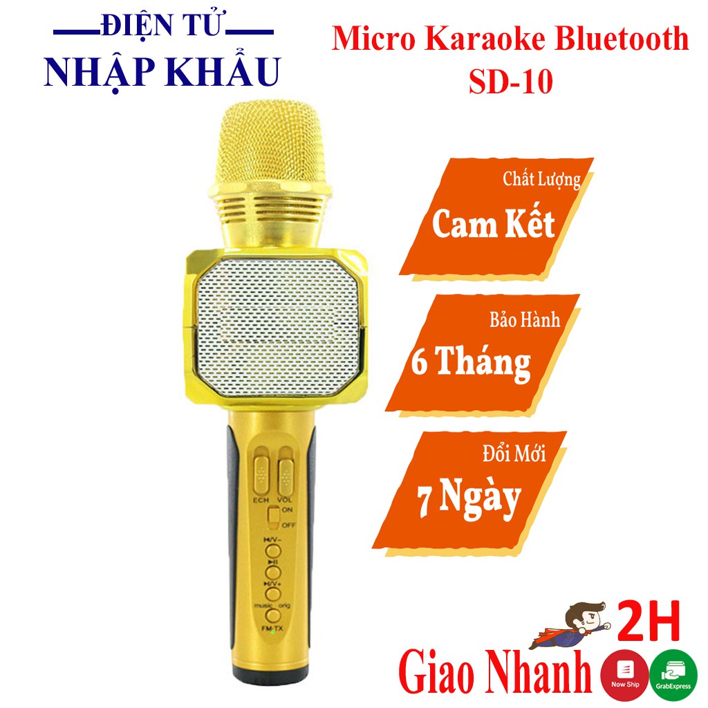 Micro karaoke bluetooth SD-10, mic kèm loa mini không dây, bắt giong tốt nhỏ gọn, giá rẻ