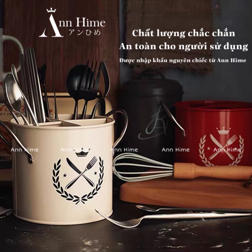 Ống Đựng Đũa/ Hộp Đựng Đũa Muỗng Đa Năng Vintage Bằng Kim Loại