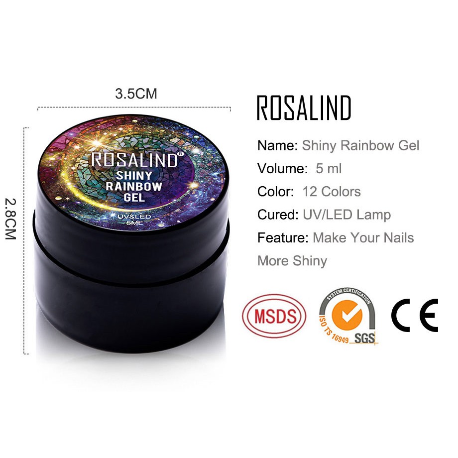 Gel sáng bóng ROSALIND 5ml UV lấp lánh ánh cầu vồng chuyên dụng trang trí móng tay nghệ thuật