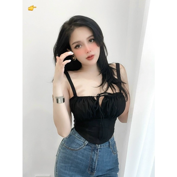 Áo croptop chất borip có mút 2 dây vạt bầu