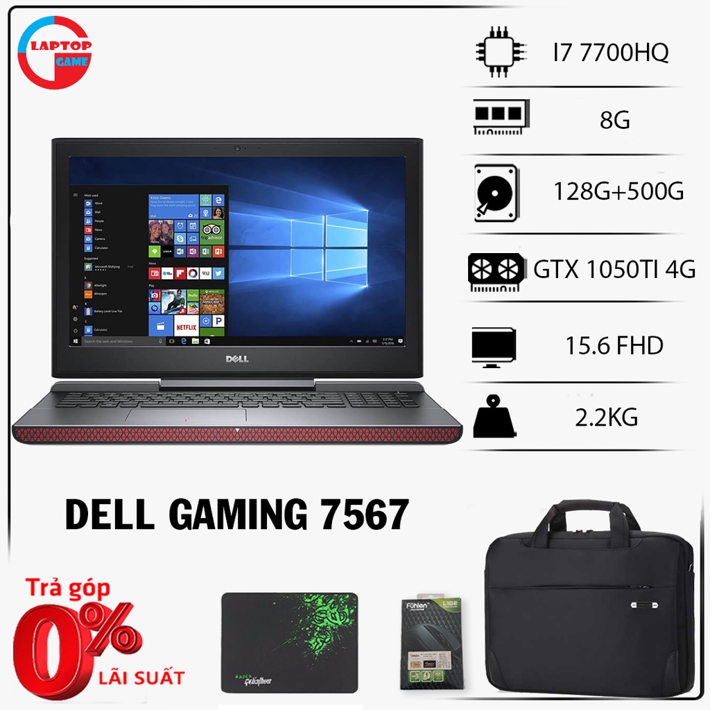 Laptp Dell 7567 core i7 7700hq,vga gtx 1050ti 4g,laptop cũ chơi game cơ bản