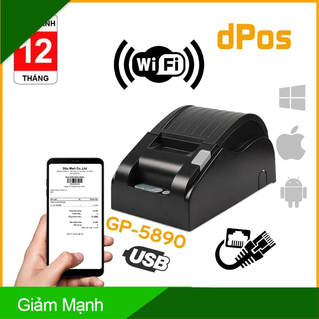 Máy in hoá đơn K58 dPos XP58IIH GP5890XIII USB LAN WIFI in bill tính tiền POS từ các phần mềm bán hàng khổ
