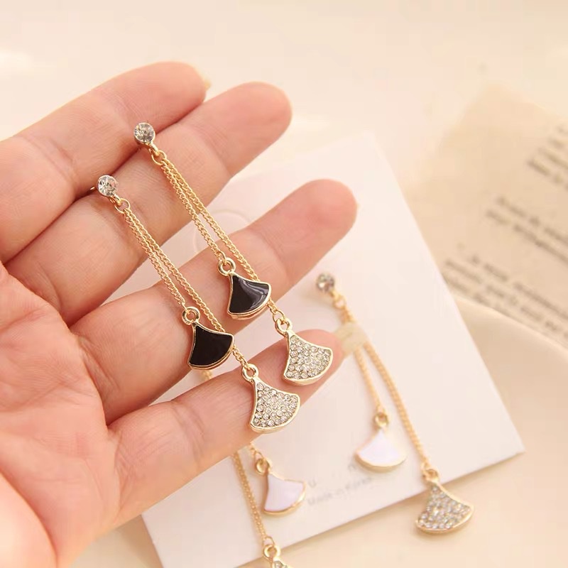 Khuyên Tai Hình Lá Bạch Quả Đính Đá Đơn Giản Sang Trọng Phong Cách Nhật Hàn