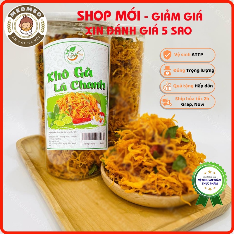 Khô gà lá chanh 300g loại ngon, gà khô lá chanh chuẩn vị MEOMEO đồ ăn vặt Hà Nội, tốt cho sức khỏe, ít béo | BigBuy360 - bigbuy360.vn